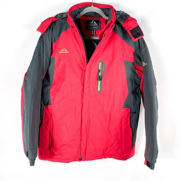 Magcomsen Ski Jacket‎ Coat Hooded Hiking Colorblock Red Fleece Gray - Picture 4 of 13
